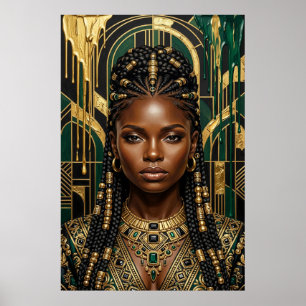 Poster Afrofuturismo Art Déco Esmeralda Dourado Rainha Ne