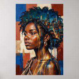 Poster Afrofuturismo Urbano Silhueta da Cidade Rainha Neg