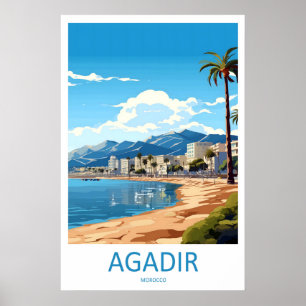 Poster Agadir Marrocos Cartaz de Viagem Vintage Esqui Nac
