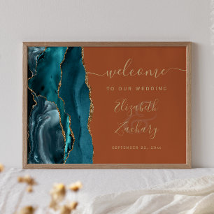 Poster Ágata Azul Turquesa Dourado Laranja Queimado Boas-