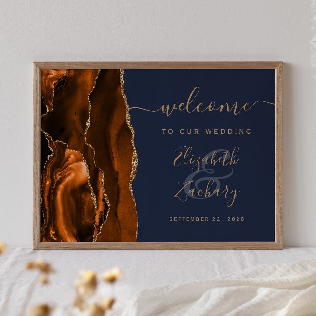 Poster Agate Burnt Orange Dourado Marinho Blue Weding Bem (Criador carregado)
