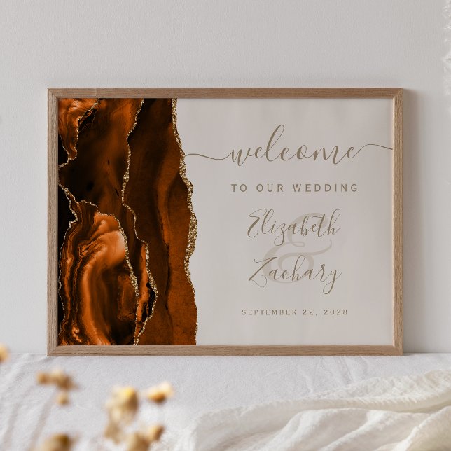 Poster Agate Burnt Orange Ivory Wedning Bem-vindo (Criador carregado)