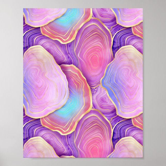 Poster agate de lavanda dourada rosa-do-mar com abstrato (Frente)