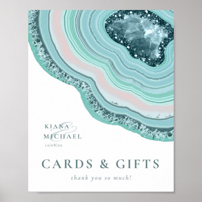 Poster Agate Geode Glitter Cards e Gifts Teal ID647 (Frente)