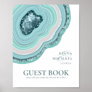 Poster Agate Geode Glitter Wedding Guest Book Teal ID647