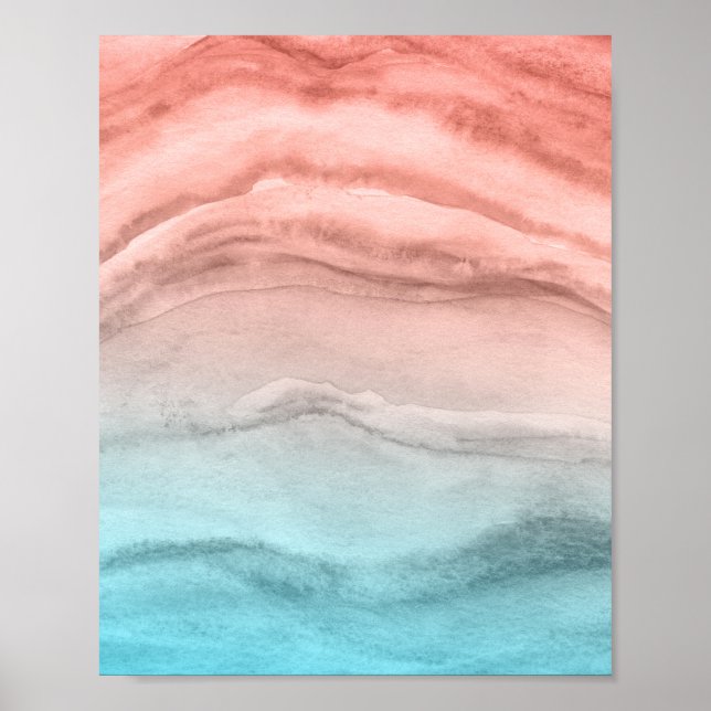Poster Agate Watercolor Abstrato em cores de praia (Frente)