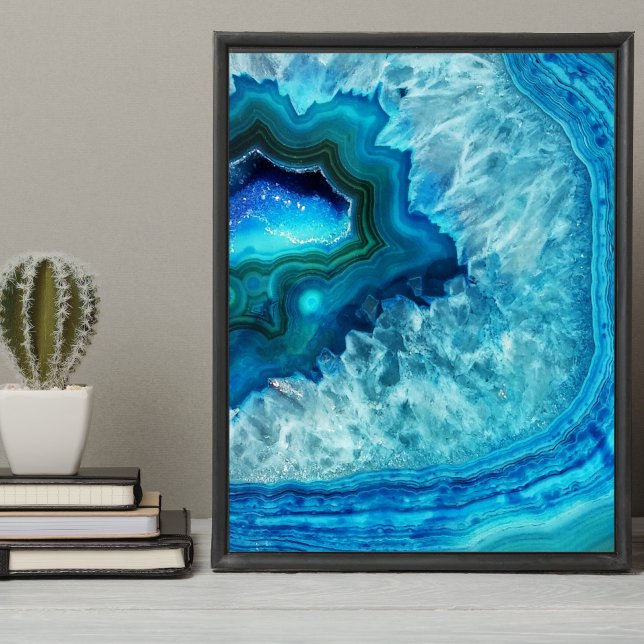 Póster Agato de mármore azul moderno (Cute Trendy Bright Blue Turquoise Crystal Geode Poster)