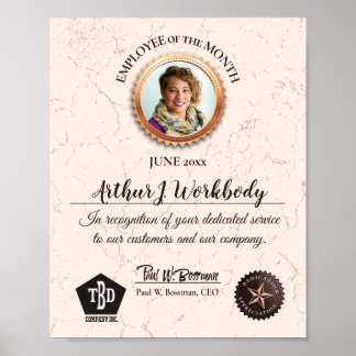Poster Aged stone employee photo recognition certificate