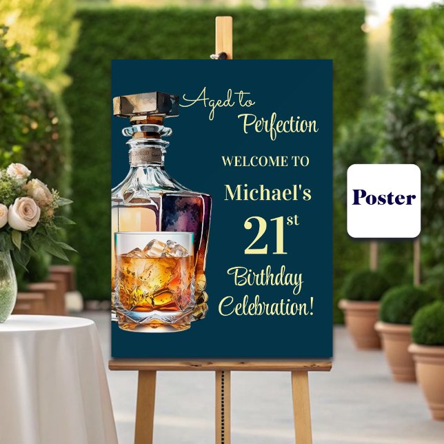 Poster Aged to Perfection Men 21st Whiskey Birthday (Criador carregado)