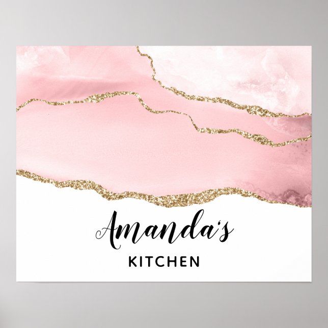 Poster Agite de Blush Rosa com Elegante de Fita Dourada (Frente)