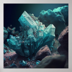 Poster Aglomerado de Cristal Inspirado em Aquamarina Teal