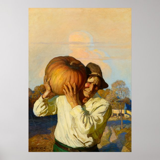 Poster Agricultor com abóbora por Newell Convers Wyeth (Frente)
