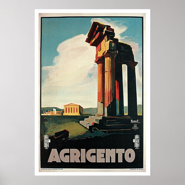 Póster Agrigento, Girnestas, Viagens vintage Itália (Frente)