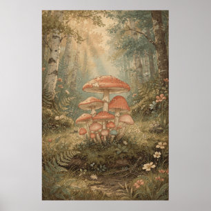 Poster Agrupamento de Cogumelos em uma Floresta de Bétula