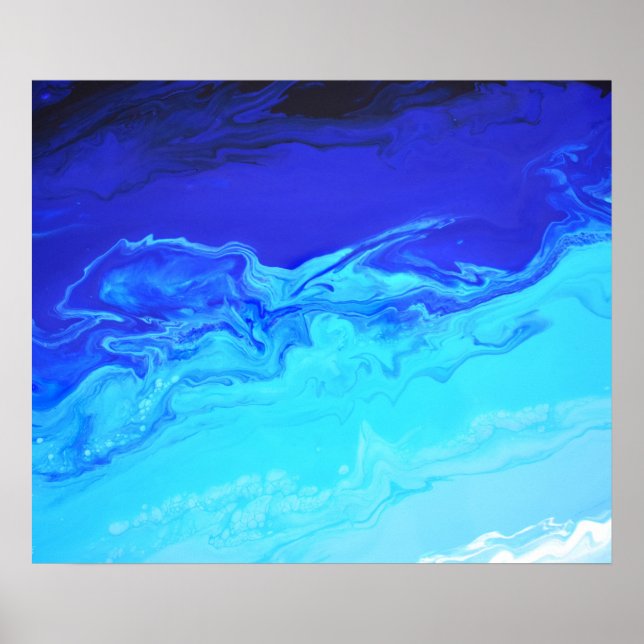 Poster Água Azul Safira Marinha Arte Abstrata em Mármore (Frente)