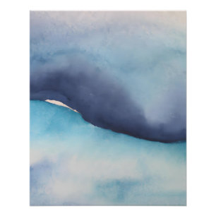 Póster Água Azul Serena Horizonte Abstrato em Aquarela