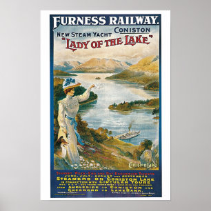 Póster Água de Coniston do vintage, anúncio railway do