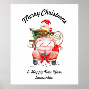 Poster Água-forte Natal Feliz Santa presente de carro