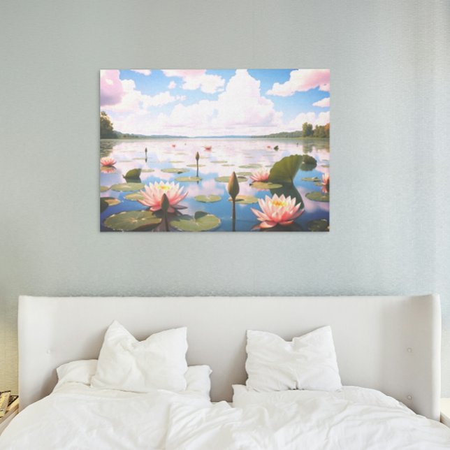Póster Água Lily com Nuvens Rosa Refletindo no Lago | (Criador carregado)