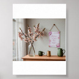 Poster Água-tinta Floral Rosa Acredite na sua Magia Pared