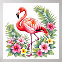 Água Tropical Cor-de-rosa Flamingo Floral Havaiano