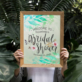 Poster Água Verde Folhas Chic Noivado Bem-vindo