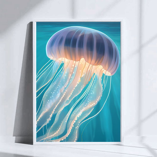 Poster Água-viva Azul | Pintura de Animal Marinho Arte (Criador carregado)