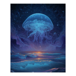 Póster Água-viva Celestial Oceano Céu Fantasia Arte