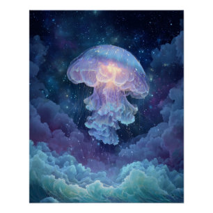 Póster Água-viva Radiante no Céu Nublado Estrelado Arte