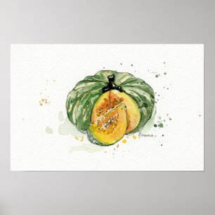Poster Aguarela, abóbora, arte vegetal da cozinha