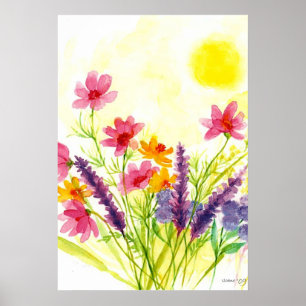 Póster Aguarela amarela ensolarada da flor selvagem