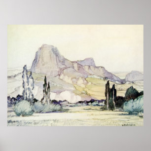 Poster Aguarela antiga Le Puy France da paisagem do