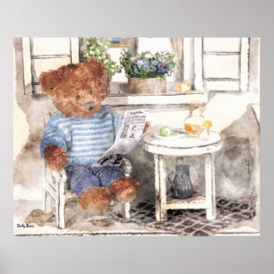 Poster Aguarela Dinky dos ursos - urso da leitura
