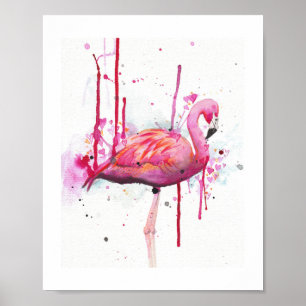 Poster aguarela do flamingo