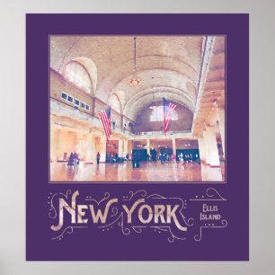 Póster Aguarela do museu do Ellis Island da Nova Iorque