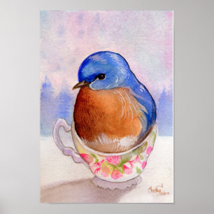 Poster Aguarela do Teacup do Bluebird