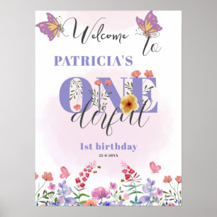 Poster Aguarela Flor Silvestre Onederful Aniversário Bem-