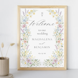 Poster Aguarela Pastel Flores Silvestres Casamento Bem-vi