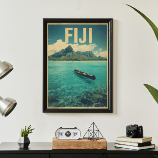 Poster Águas de Fiji – Escapada Retro no Oceano Viagem 