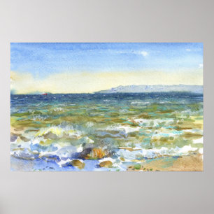 Poster Aguas Marinhas Ensolaradas e Montanhas Distantes A