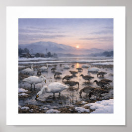 Poster Águas Silenciosas – Cisnes e Gansos num Campo de I