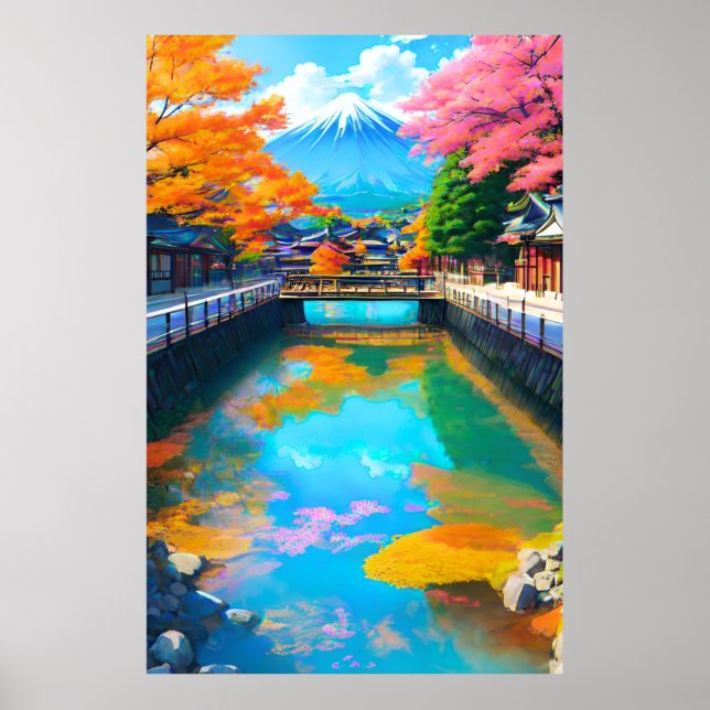 Poster Águas Tranquilas: Reflexo do Mt. Fuji (Frente)