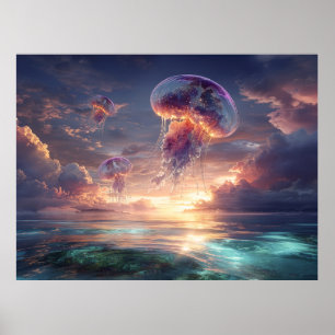 Poster Águas-vivas Reluzentes nos Céus do Pôr do Sol