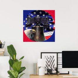Póster Águia Americana Careca, Sino e Bandeira 24x24