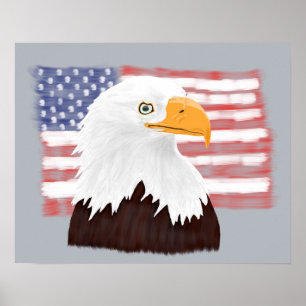 Poster Águia Bald Americana e Bandeira - transparente na