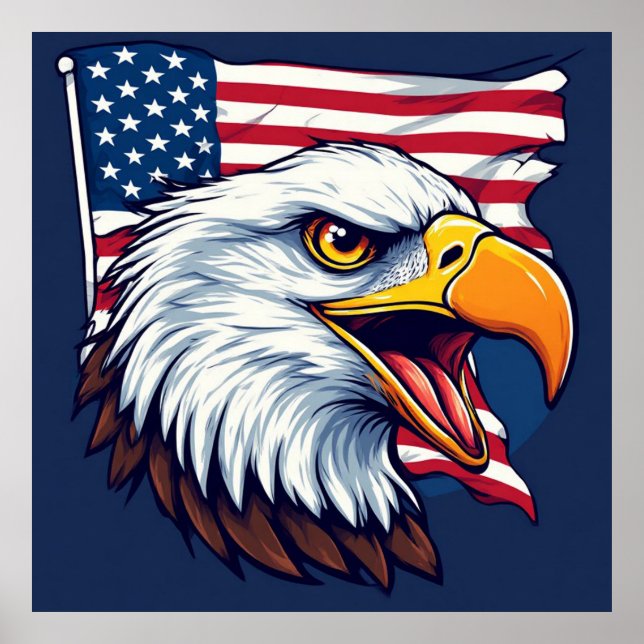 Poster 🦅 Águia Careca Arte de Parede com Bandeira dos EU (Frente)