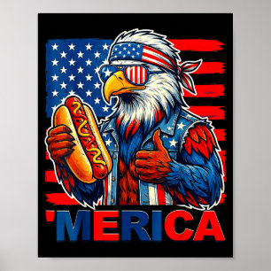 Poster Águia careca cachorro-quente bandeira americana en