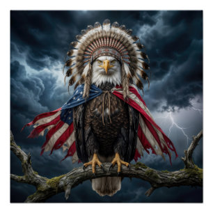 Póster Águia-Careca com Cape de Bandeira Americana e Coca