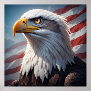 Poster Águia Careca Majestosa com Bandeira Americana – Pa