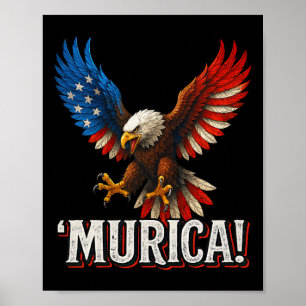 Poster Águia Careca Murica 4 de Julho Bandeira Americana 